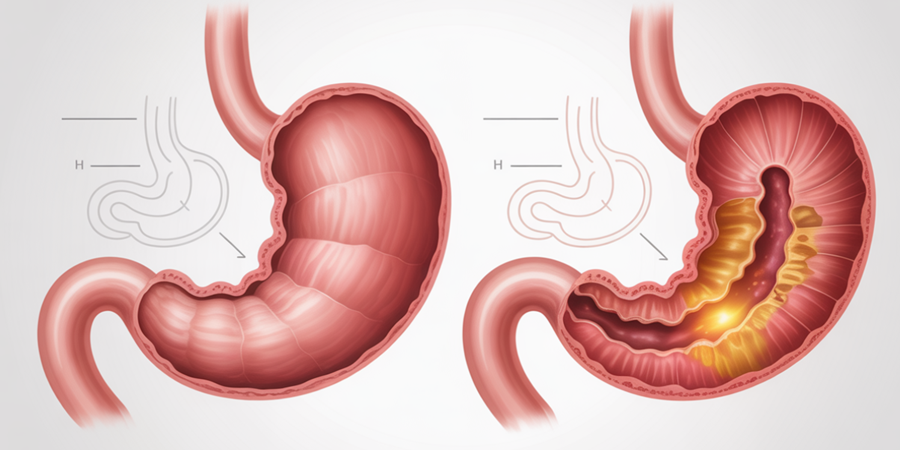 Dor abdominal intensa e azia frequente podem indicar a presença de uma úlcera estomacal. / Ilustração Cortesia Editorial Ideia
